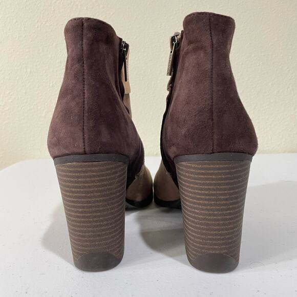 Kenneth Cole Reaction Brown Suede Color Block Ankle Booties Mod Boho Chic 9 - Picture 4 of 8